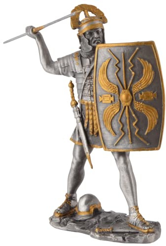 VOGLER Joh. Vogler GmbH Römischer Legionär beim Speerwurf,mit Schild,aus Zinn, von Hand mit Silber- und Goldfarbe bemalt, by Veronese