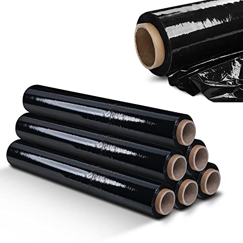 KADAX Svart stretchfilm, 300 x 50 cm, plastfolie, 3 kg flyttfilm, pallfolie för möbler, lager, transport, resistent omlottfilm, förpackningsfolie (set om 6)