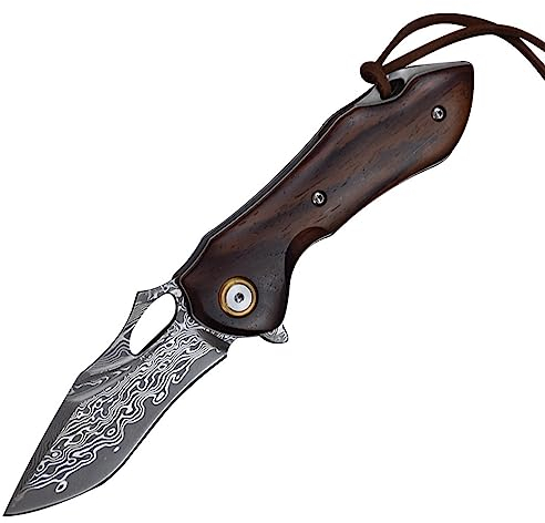 TABKER Klappmesser einhandmesser Outdoor Messer Holzgriff Einhandmesser Taschenmesser mit Clip Outdoor Survival Messer für Camping