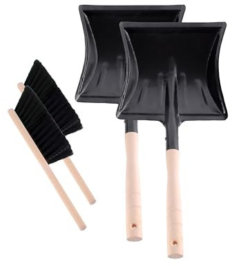 Garronda Kehrschaufel Set 2 Stück mit Metallschaufel mit Holzgriff und Handfeger aus Holz und Synthetik Kehrblech Kehrbesen für Haushalt GD-0010 (Schwarz + Schwarz)