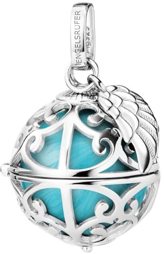 Engelsrufer Damen Anhänger für Halskette mit Flügel aus Sterling Silber mit austauschbarer Klangkugel M in der Farbe Türkis, Anhänger zum Öffnen, Größe: 19,5 cm, ER-23-26-M