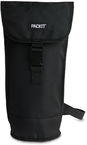 PackIt(R) Freezable Wine Bag, Black, Built with EcoFreeze(R) Technology, Foldable, Reusable, Shoulder Strap with Buckle Closure, Perfect for Adults and Drinks On-the-Go