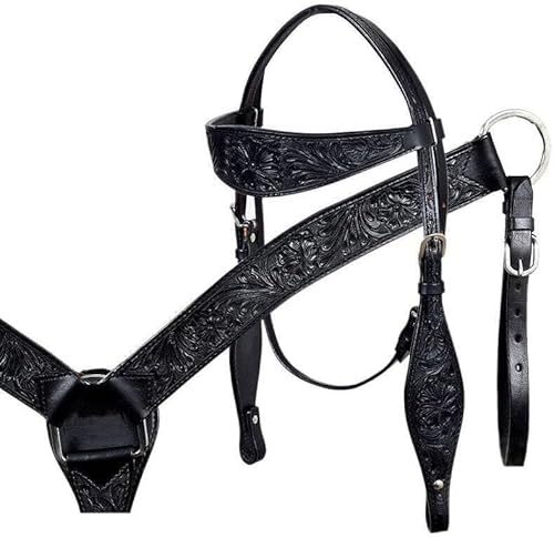 EQUIGEAR Western-Leder-Set mit handgefertigtem Kopfstück und Vorderzeug mit Zügeln. /Size-Full,Cob,Pony AV-10 (Full)