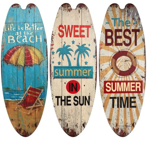 Operitacx Surfboard Wall Decor, Wooden Beach Wall Plaque 45 x 16 cm, Coastal Nautical Hanging Sign for Bedroom, Bathroom, Bar, Living Room and Summer Party, 1 Piece