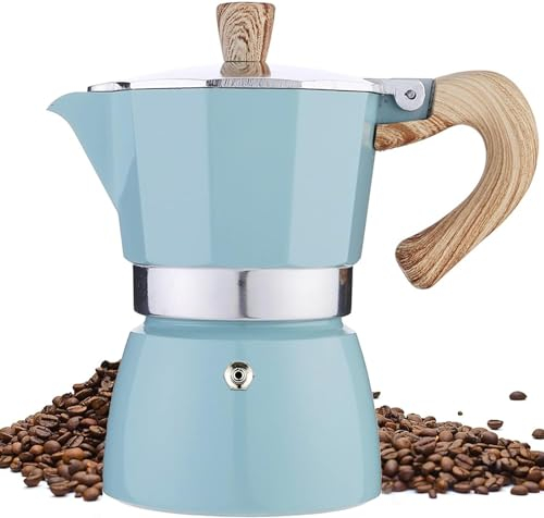 Retoteng Moka Pot, Italian Coffee Pot 3 Cup/5 oz Stovetop Espresso Maker Stovetop Camping Manual Cuban Coffee Percolator Machine Italian Espresso Greca Coffee Maker Brewer Percolator (Blue)