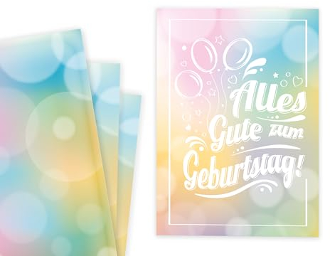 Set XXL A4 Glückwunschkarte zum Geburtstag mit 6 Geschenkpapier-Bögen (A3-Format) in zarten Farben Geburtstagskarte Grußkarte Happy Birthday Mädchen Mädels Elegant große Klappkarte