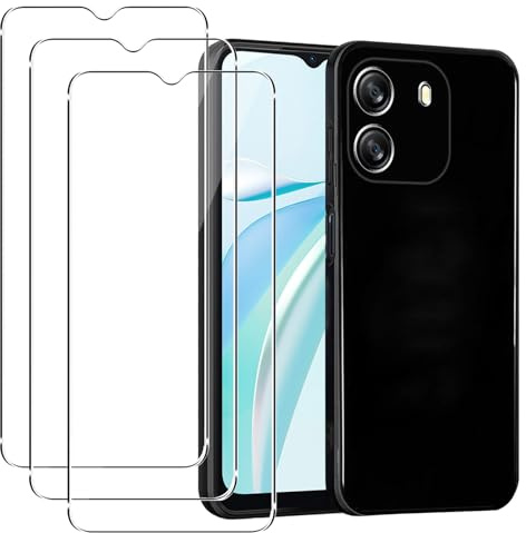 carinacoco Case for Blackview WAVE 6C with 3 Tempered Glass Screen Protector, Soft Touch TPU Ultra-Thin Shockproof Bumper Anti-Scratch Rugged Phone Case, Black