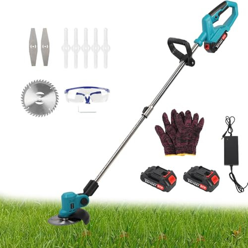 Metal Blade Cordless Strimmer | 21V 2000mAh 8 Blades Grass Trimmers 150MM Cutting Diameter | Extendable Telescopic Handle Electric Garden Stimmers for Lawn Edger Pruning (21V Green)