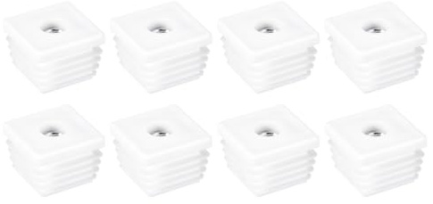 QUARKZMAN Carré Tubes, 8pcs 30 x 30mm - PP Chaise Housse avec M8 Filetage, Fileté Insert pour Meuble Pieds, Réglable Jambe Prise Chaise Tuyau Extrémité Bouchons (Blanc)
