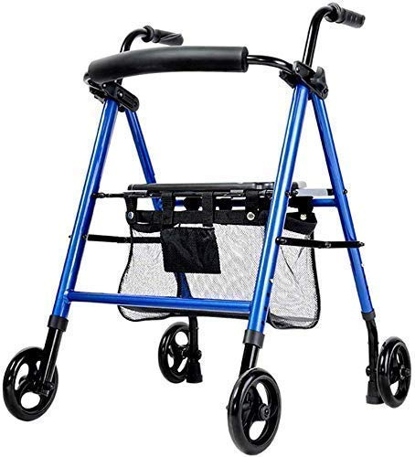 Gehhilfe, Rollstuhl, Reha für Senioren, Alte Menschen, Transportgehhilfe mit Sitz und Rädern und Transportstuhl, Blau, Blau, Blauer Gehwagen