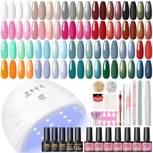 PEACECOLOR 38PCS Gel Nail Starter Kit with Lamp, 20 Colours Autumn Winter Black White Red Gel Nail Polish Set, Soak off Glitter Matte Top Coat Manicure Kit for Beginners, Christmas Gift for Women