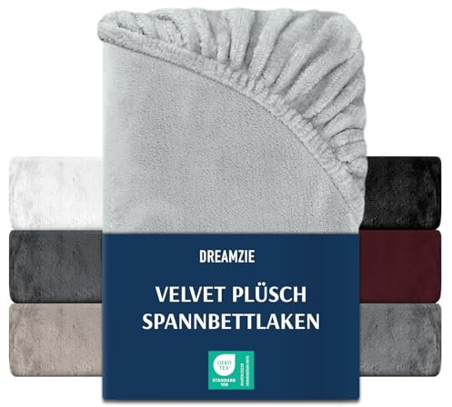 DREAMZIE Premium Frottee Spannbettlaken 180 x 200-200x200, Cashmere-Touch Bettlaken Jersey Fleece Spannbetttuch Laken, Silber-Grau