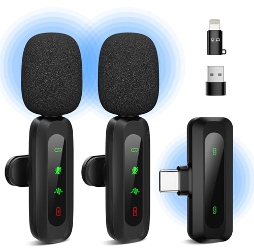 RealPlus Microfono Lavalier Wireless con [Display LED], Microfono Wireless per iPhone/Android/PC, Plug & Play, Riduzione Rumore, Portata 20 m per Vlog, Tiktok, YouTube, Streaming, Registrazione Video