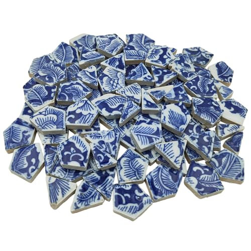 500g Broken Ceramic Porcelain Mosaic Tiles for Crafts, Irregular Blue and White Porcelain Mosaic Pieces for DIY Vase Mosaic Projects (Medium 8)
