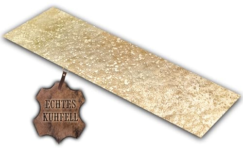 unendlich schoen – Echter Kuhfell Teppich klein, Läufer für Wohnzimmer Flur Eingangsbereich, Rinderfell für kleinere Flächen (Gold Sparkle, 120 x 40 cm)