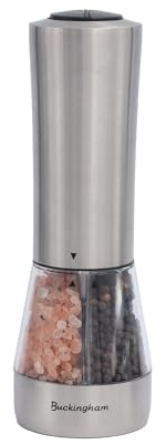 Buckingham Salt and Pepper Grinder Set 2 in 1 Combi Mill Battery Operated | Salt and Pepper Sets with LED | Soft Touch Button Adjustable Spices Grinders | Pepper Grinder | Electric, Salt Grinder