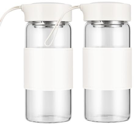 BNCWCQZ Small Glass Shaker Bottle, 2 Pack 16oz BPA Free Odorless Shaker Bottle with 304SS Mixing Ball and Removable Cleaning Brush for Fitness & Protein Shakes(White-2Pack)