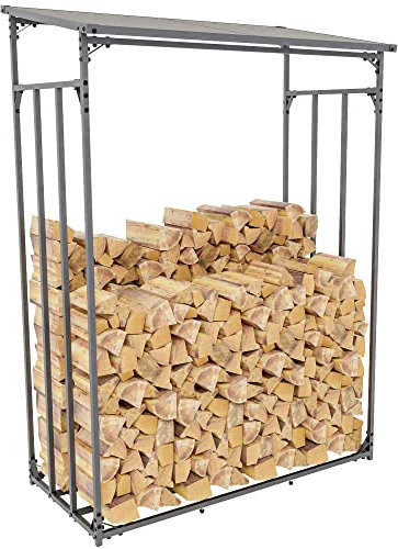 DELUKE® Kaminholzregal aussen mit Abdeckung HEOD - für Feuerholz | Brennholzregal aussen Kaminholzunterstand Kaminholzständer draussen Feuerholzregal aussen, 70x130x185, Aluminium, Ohne Plane