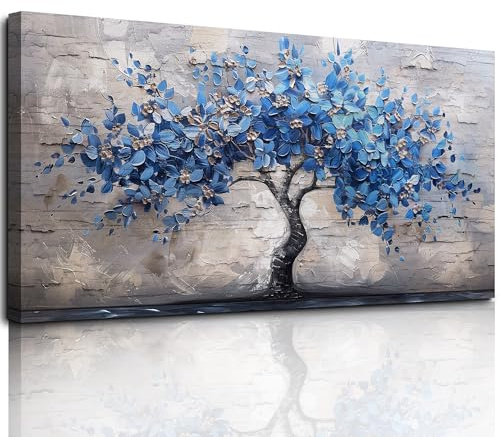 MHARTK66 Quadri Moderni Soggiorno Grandi, 73x146 cm XXL Stampe da Parete Albero Della Vita Blu, Quadro Camera da Letto Su Tela Decorazioni Parete Bagno Ufficio Sala Da Pranzo