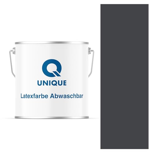 Q UNIQUE Latexfarbe ABWASCHBAR 5L (ca.35m2) Schwarz, Waschbare, hochdeckende, tiefmatte Latexfarbe auf Basis von Ethylen-Vinylacetat-Copolymer. VOC-frei, geeignet für Wände/Decken in Innenräu