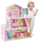 HOMASIS Maison de poupée à 3 étagères, maison en bois poupées avec 5 chambres, villa de rêves, jeux pour filles et enfants à partir de 3 ans, 60 x 25 x 70 cm, rose