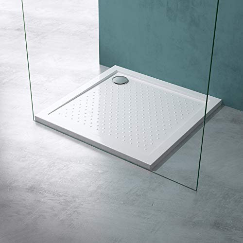 Mai & Mai Piatto Doccia 80x80x4cm in Acrilico, Piatto Doccia Quadrato Antiscivolo Bianco, Lucia01AR