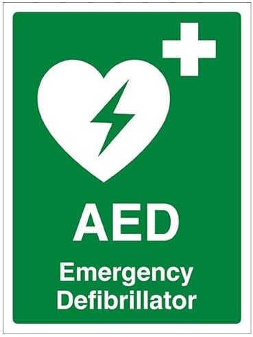 V Safety AED Emergency Defibrillator Sicherheitsschild, leuchtet im Dunkeln, 1 mm, Hartplastik, 300 x 400 mm