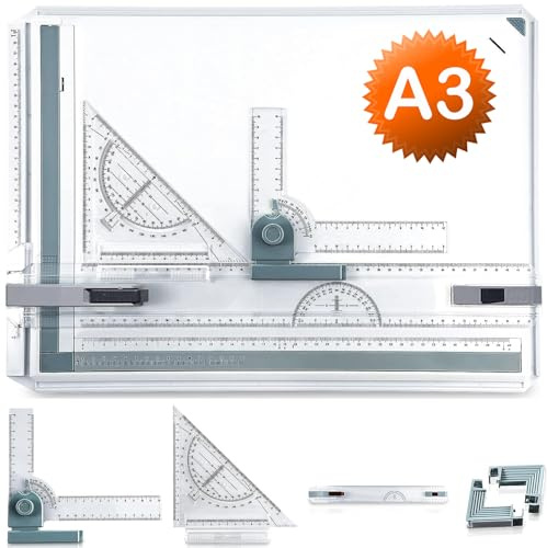 Tablero de dibujo profesional A3 con regla deslizante - Kit de Tablero de dibujo A3 para ingenieros, diseñadores y estudiantes LKO262