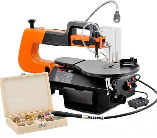 SXYKXYDL Scie à chantourner à Vitesse Variable bidirectionnelle de 16 Pouces avec Lampe de Travail et Interrupteur à pédale, 550-1600 TR/Min, scie à Table réglable de 0 à 45°