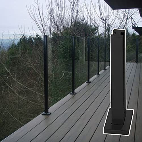 Poteaux de balustrade en verre noir – 140 cm – Garde-corps d'extérieur pour sols en béton/bois – Clôture de sécurité carrée pour balcon – et solution élégante de clôture en verre