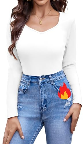 Aottori Haut Thermique Femme Manches Longues Coupe Slim Automne Hiver | Structure thermique, manches longues et encolure simple, coupe ajustée, adapté au quotidien et aux superpositions, en ville