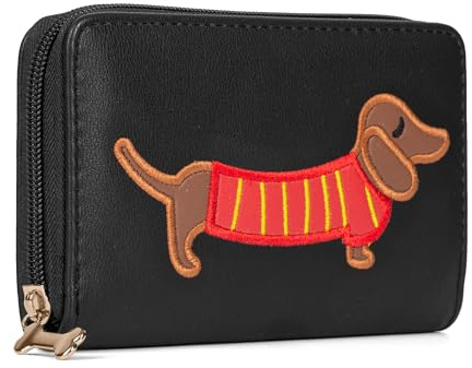 Woodland Leathers Italian Designed Women's Wallets, Card Cases & Money Organisers, Roomy, Super Soft and Fancy Ladies Purse Clutch, Multi Compartment Card Organiser Purse (Dog Black)