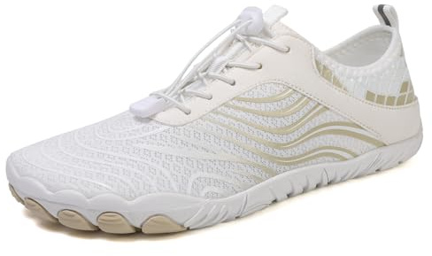 Wtharosa Vattenskor, barfota, snabbtorkande för män, kvinnor, vandring, simning, dykning, strand, pool, promenad yoga, H02 grädde beige, 38.5 EU