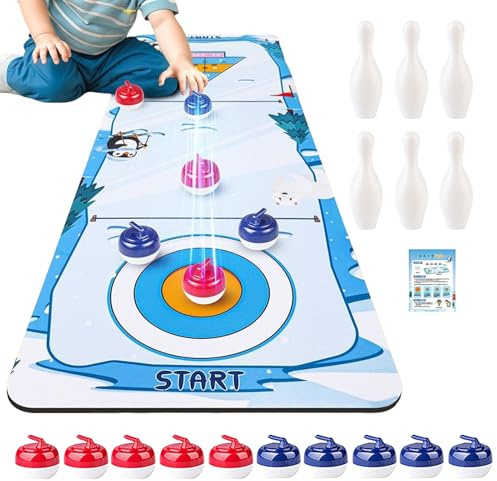 Tabletop Curling Game - 47.24x15.75in Wettbewerbsbrett für unterhaltsame Unterhaltung, Partygunst mit Skillentwicklung, Neuheit Spielzeug für Fans, Mädchen, Studenten, Erwachsene,