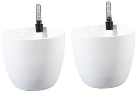 ANDRESLAD Jardinière à Arrosage Automatique Plastique Ronde Blanc 2 Pièces pour Intérieur Économie d'eau Indicateur De Niveau Intégré