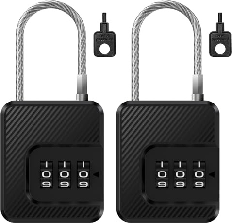 Larimuer 3-stelliges Kombinations-Kabelschloss – Sicherheits-Vorhängeschloss mit flexiblem Stahlkabel für Reisegepäck, Koffer, Taschen, Schränke (2er Pack)