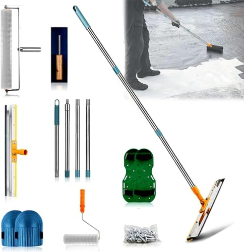 Kit d'outils de ragréage de sol et de revêtement de sol en résine époxy, avec rouleau à pointes de 50 cm, rouleau à peinture, spatule en acier inoxydable de 56 cm, chaussures à pointes, poignée