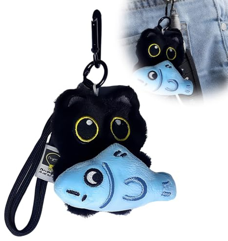 SUJEBKC 1PSC peluche gatto portachiavi peluche gatto peluche portachiavi gatto Ciondolo in peluche a forma di gatto nero morbido cuscino gatto nero regali per gli amanti dei gatti (B)