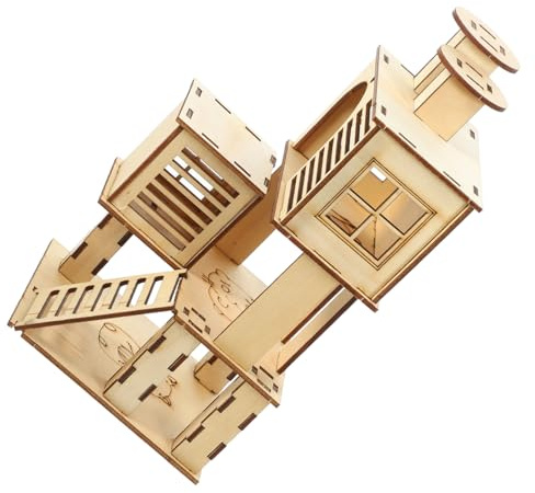 JUMPLAWN Hamster Holz Spielplatz mit Rutsche und Leiter Stabiles Haustier Habitat Kreatives Kletterhaus für Kleine Hamster Meerschweinchen Rennmäuse und Kleintiere Natürliches Kauspielzeug