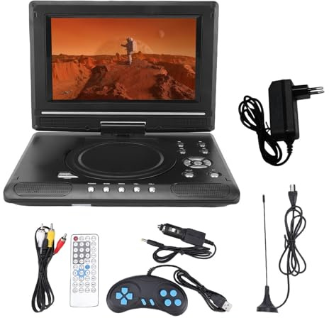 Jectse Lecteur DVD Portable de 9,8 Pouces avec télécommande, écran pivotant, Deux Haut-parleurs, Prise en Charge de l'entrée USB, de la Sortie AV et de Plusieurs (Prise UE)
