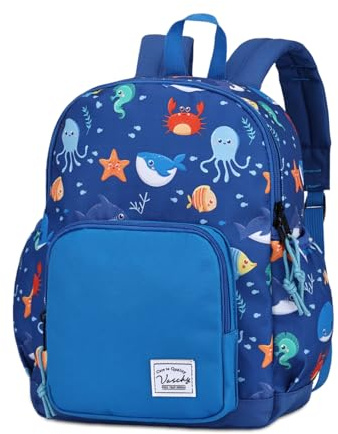 VASCHY Sac à Dos Maternelle Fille Garçon, Sac à Dos Enfant Mini 30.5cm (12in) pour 2-4 Ans avec Bretelle Thoracique, Océan Bleu-S