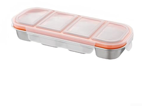 Lonchera de acero inoxidable 304 con 4 compartimentos separados para almacenamiento de alimentos, tapa a prueba de fugas y mecanismo de bloqueo seguro, y recipiente apto para lavavajillas para