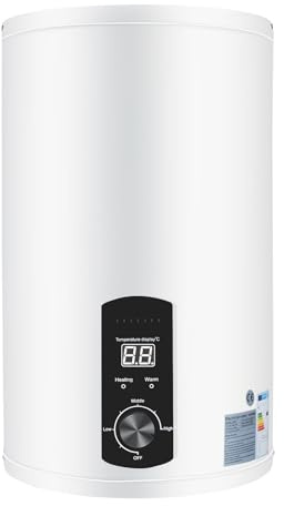 Scaldabagno elettrico, scaldabagno, 30 l/6,6 gal, 2000 W, 25 – 75 °C, a forma di colonna, display LED, riscaldamento rapido, bagno cucina, camper, montato a parete, 34 x 59 cm