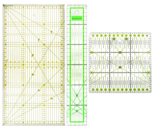 3 reglas de costura de patchwork, 15 x 15 cm, 15 x 30 cm, 5 x 30 cm, regla de planchado con indicador de ángulo de 30°, 45°/60°, regla para costura, costura, manualidades