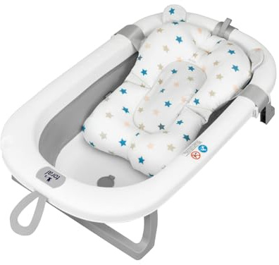 Toral Bañera Plegable Bebé con Patas Gris + Cojin - Bañera Bebe con Patas Comoda, Facil de Guardar y Usar, Patas Antideslizantes y Colgador - Bañera Bebé Plegable Portatil - Bathy Gris con Cojín