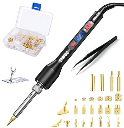 YUWEIC 60W pour Inserts Filetés - 130 Pièces d'Inserts Taraudés M2/M3/M4/M5/M6/M8, 9 Embouts de Réparation Thermique, Pince et Support de Fer, Accessoires d'Impression 3D et Pièces Plastiques