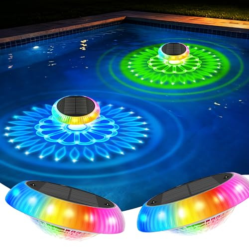 iseeway Schwimmende Poolbeleuchtung Solar mit Fernbedienung, 16,3 cm | 2-in-1 Doppellicht (57 Modi), Timer, IP67 wasserdicht – für Pool, Whirlpool, Gartenteich, Aufblaspool (2 Stück)