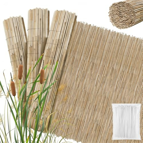 LZQ Schilfmatte Sichtschutz Natur 180 × 300cm, Balkonsichtschutz Natürliche Schilfrohrmatte aus Schilf, Sichtschutzmatte Windschutz atmungsaktiver Gartensichtschutz für Balkon, Zaun & Terrasse