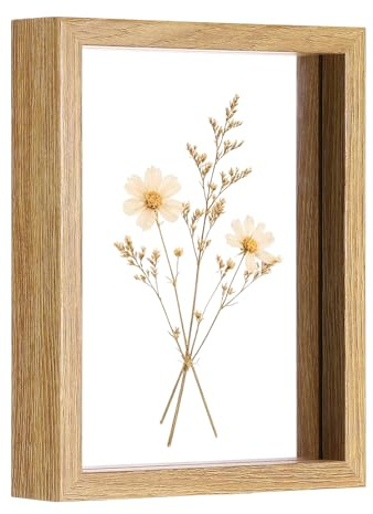 sourcing map Floating Picture Frame 15x20cm, Double Glass Pressed Flower Photo Frame with Wooden Border, Tabletop Display for Photos Postcards Home Decor Gift, Natural Wood Color