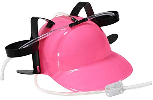 Yusat Drickhjälm, öl-soda-burkhållare, dryckeshatt, handsfree 2 sidohölster, lämplig för de flesta 30 ml burkar, justerbar rem för fester (rosa)